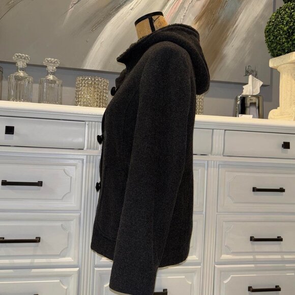 Women's Small wool-blend hooded charcoal gray peacoat w/ toggle buttons - Picture 7 of 11
